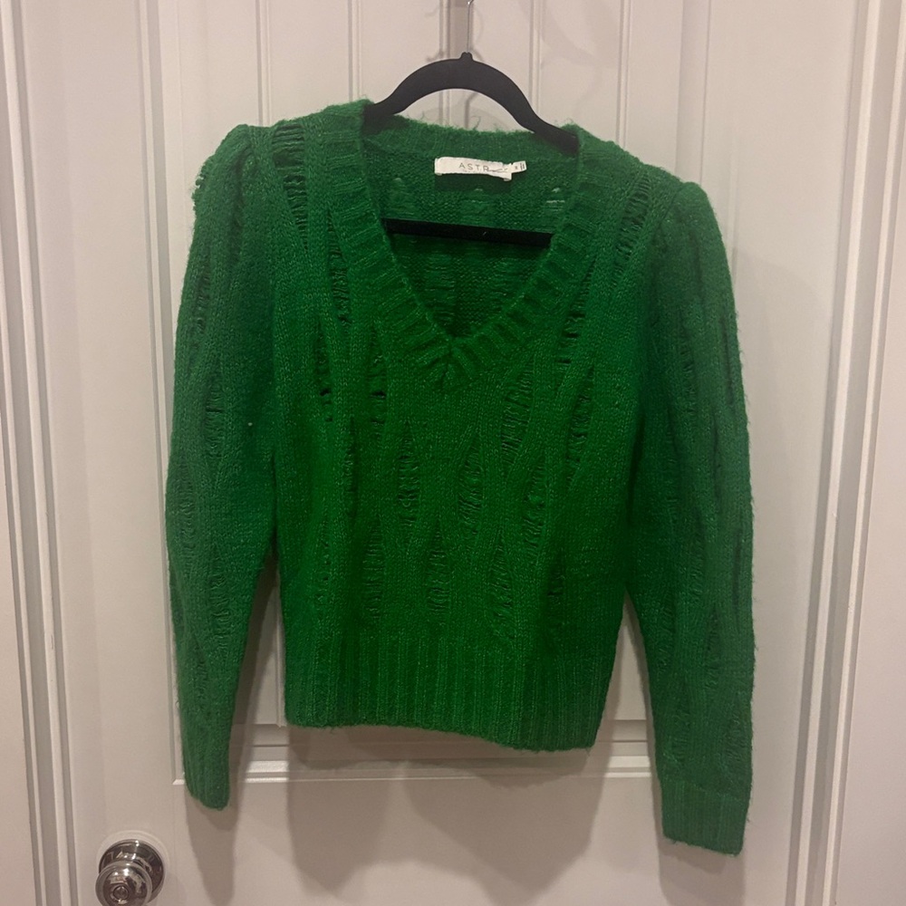 Astr Vibrant Green V-Neck Sweater